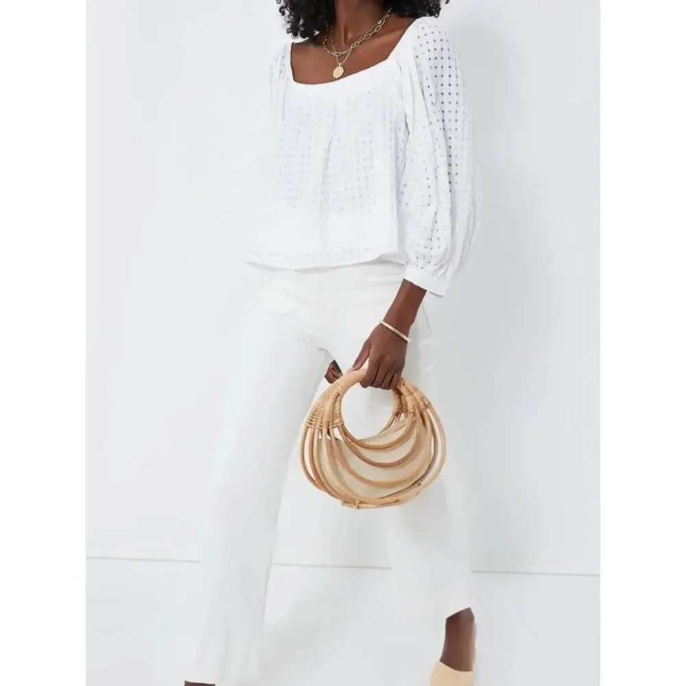 NWT Tuckernuck Pomander place Bonnie Textured Gingham Puff Sleeve Blouse sz‎ XS